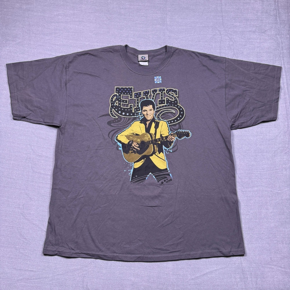 VTG Liquid Blue Elvis Presley Rock and Roll Guitarist Graphic T Shirt Mens 2XL